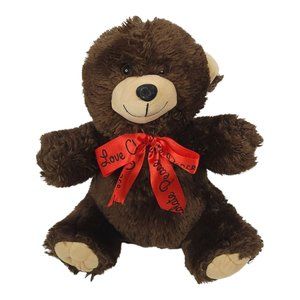 Dan Dee Teddy Bear Plush Peace Love Chocolate 13" Stuffed Toy Brown Red Bow